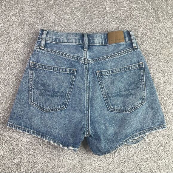 American Eagle 90's Boyfriend Denim Shorts Women's 00 Blue High Rise Ripped - Picture 2 of 9